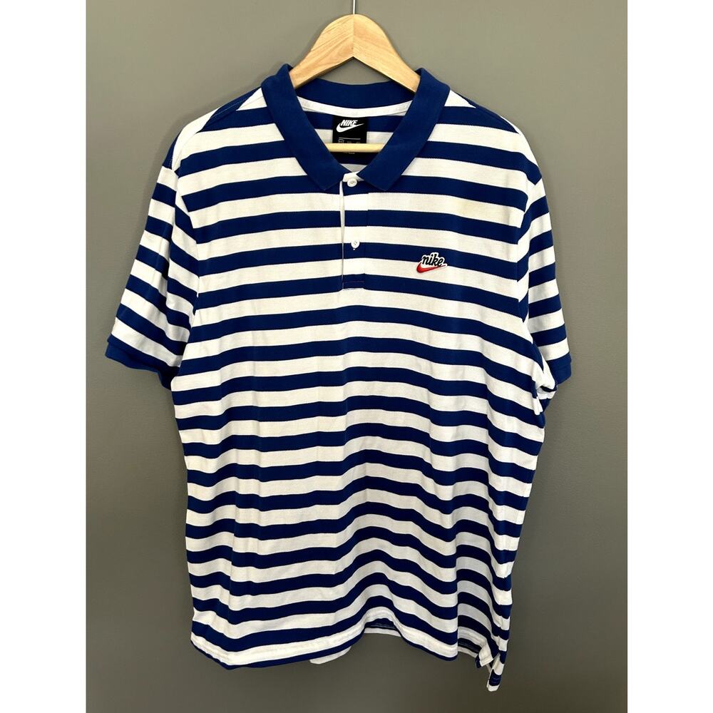 Nike Men's Sportswear Pique Polo Shirt Blue White Stripe - XXL